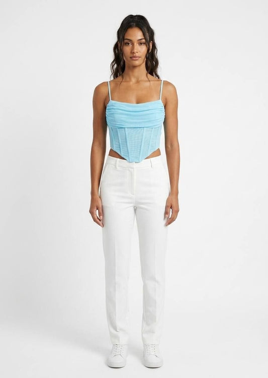 BERSHKA Mesh Draped Corset Style Crop Top