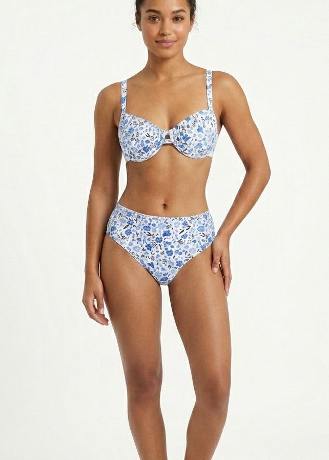 SHEIN Blue Floral High-Waisted Bikini Set