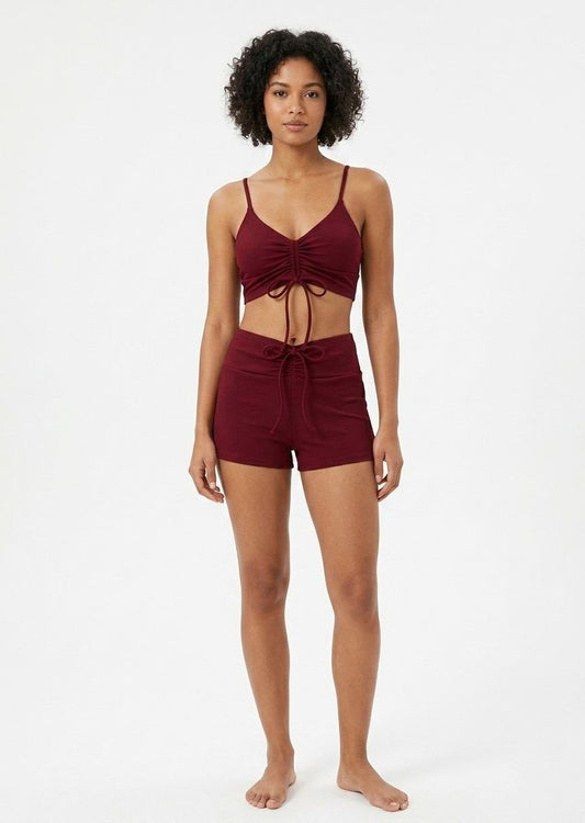 SHEIN Ribbed Ruched Drawstring Bikini Set with Shorts