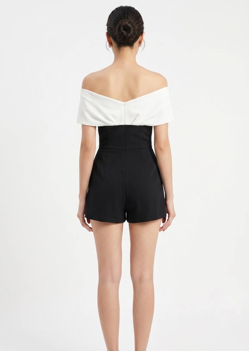 Women's Two-Tone Off-Shoulder Corset-Style Playsuit