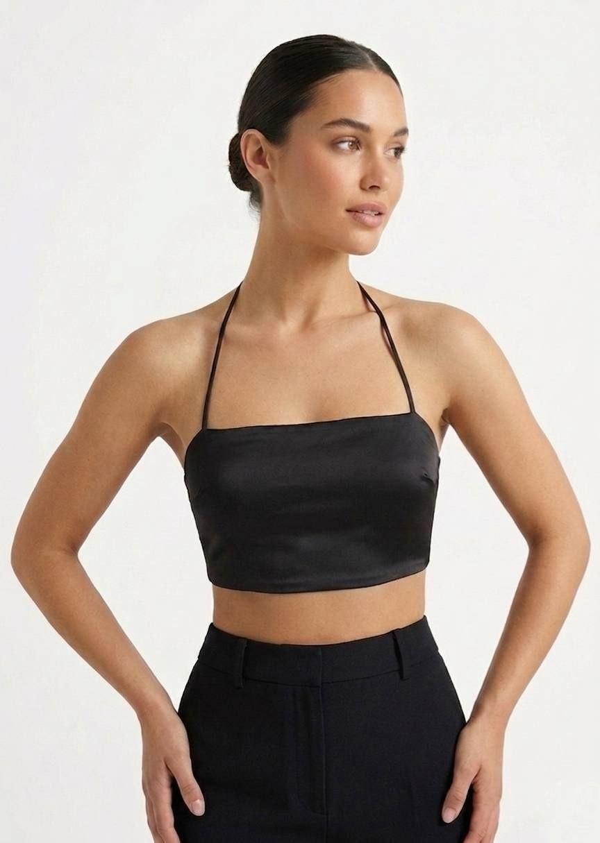 PULL&BEAR Women's Satin Halter Neck Crop Top