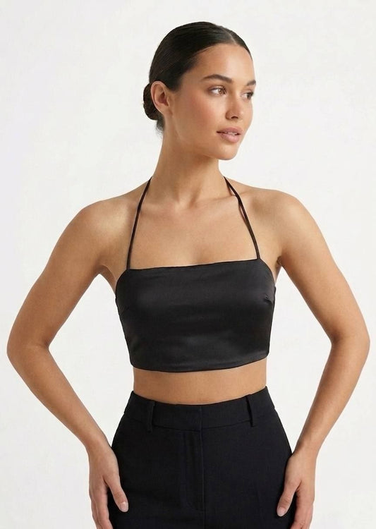 PULL&BEAR Women's Satin Halter Neck Crop Top