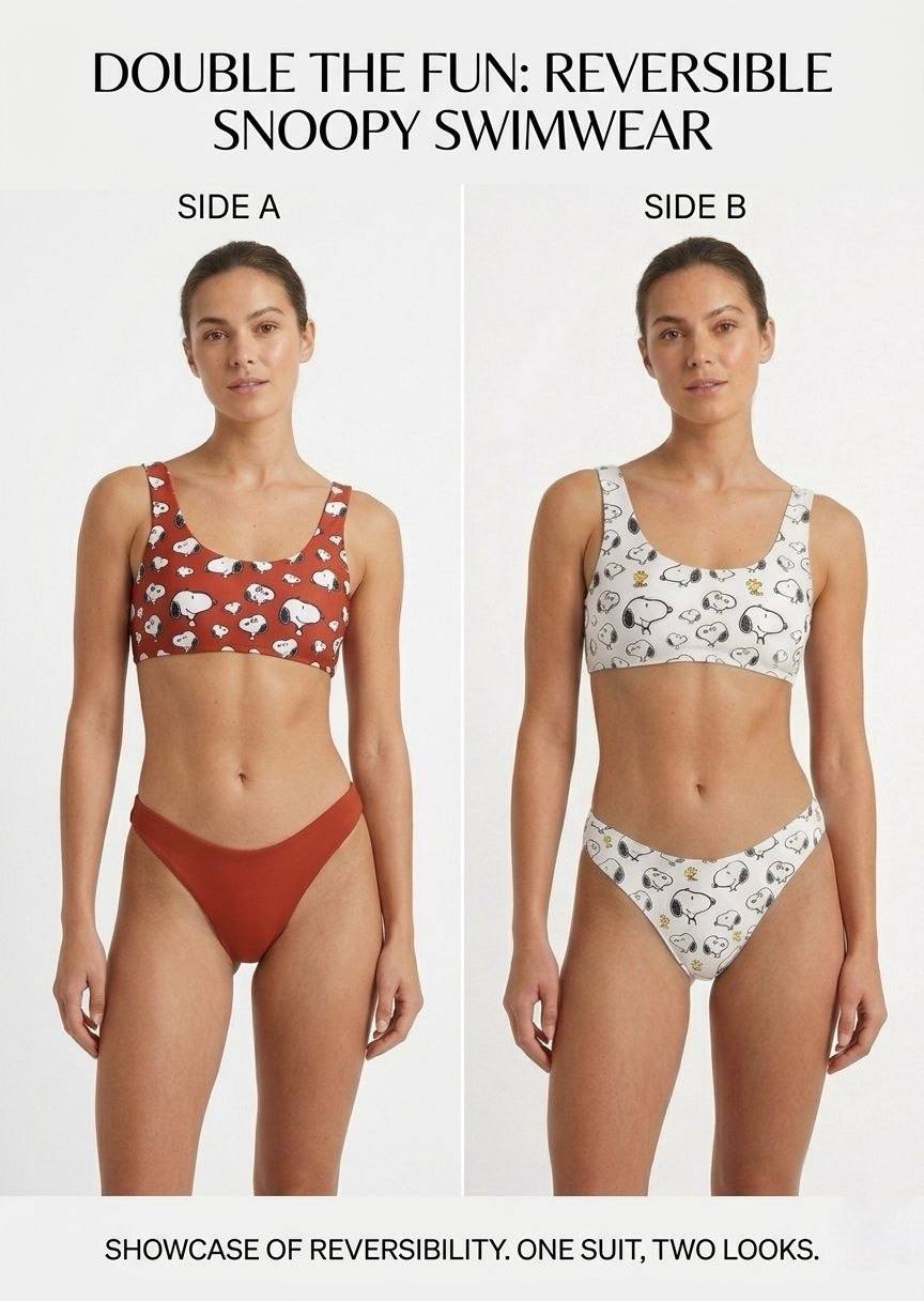 ROMWE Women's Reversible Bikini Set - Snoopy Graphic Print