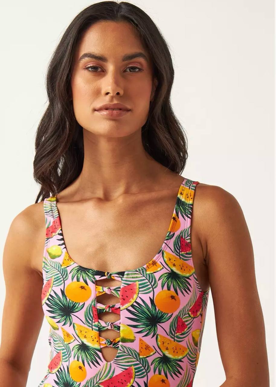 Tropical Print Padded Swimsuit with Cutout Detail
