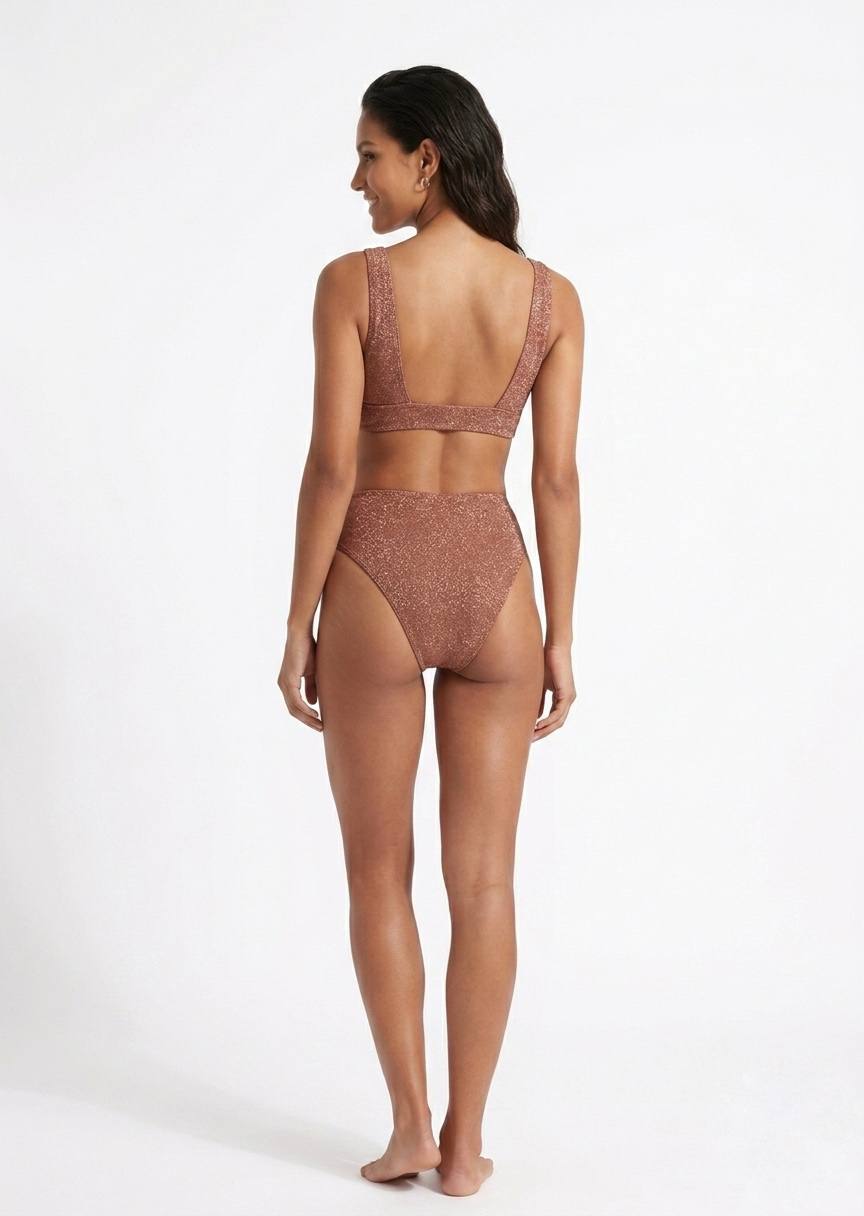 SHEIN Shimmer Bronze High-Waisted Bikini Set