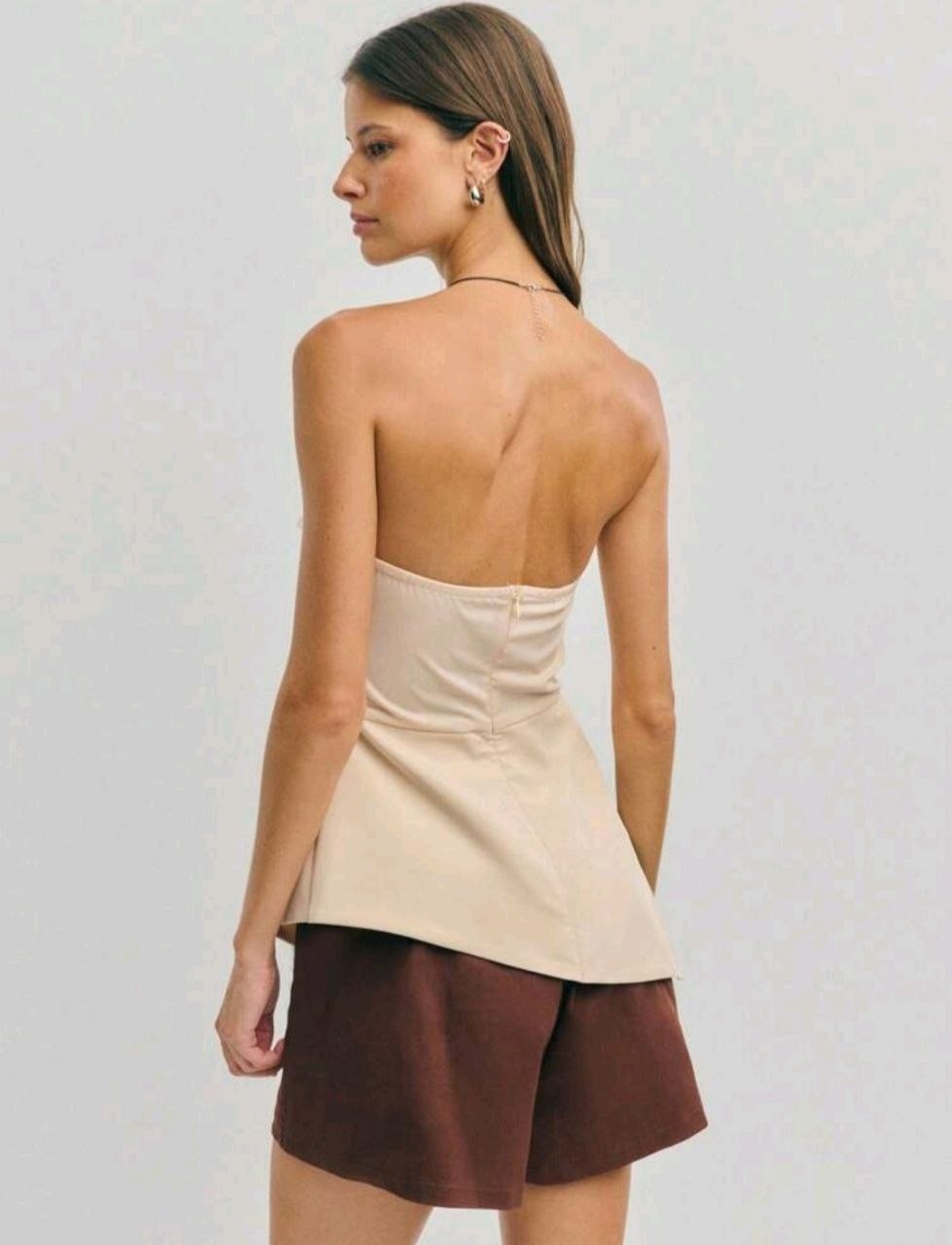 Nöista Women's Light Beige Summer Bandage Top,Asymmetrical Layered Silhouette Strapless Neckline Smooth Stretch Fabric,Night Out Beach Casual Versatile Top