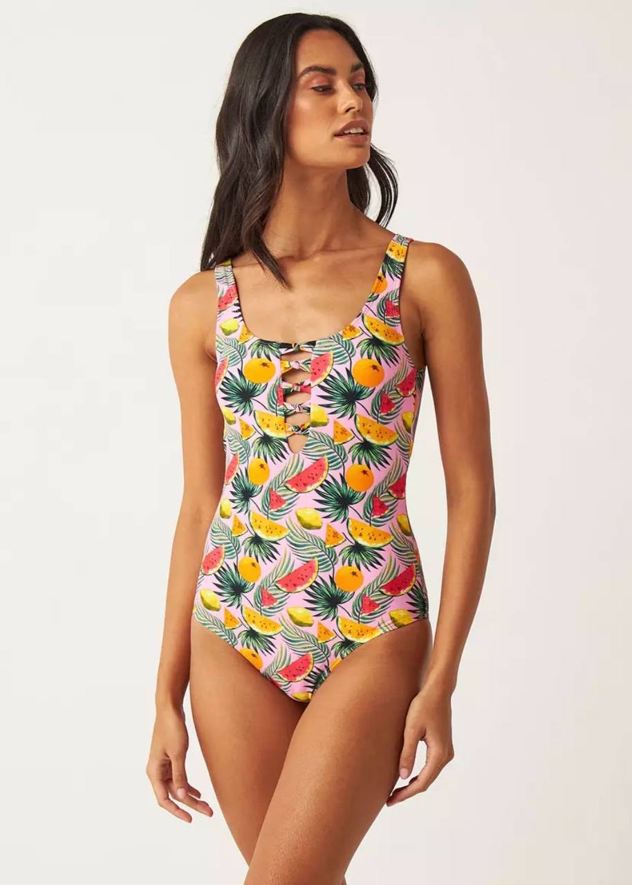 Tropical Print Padded Swimsuit with Cutout Detail