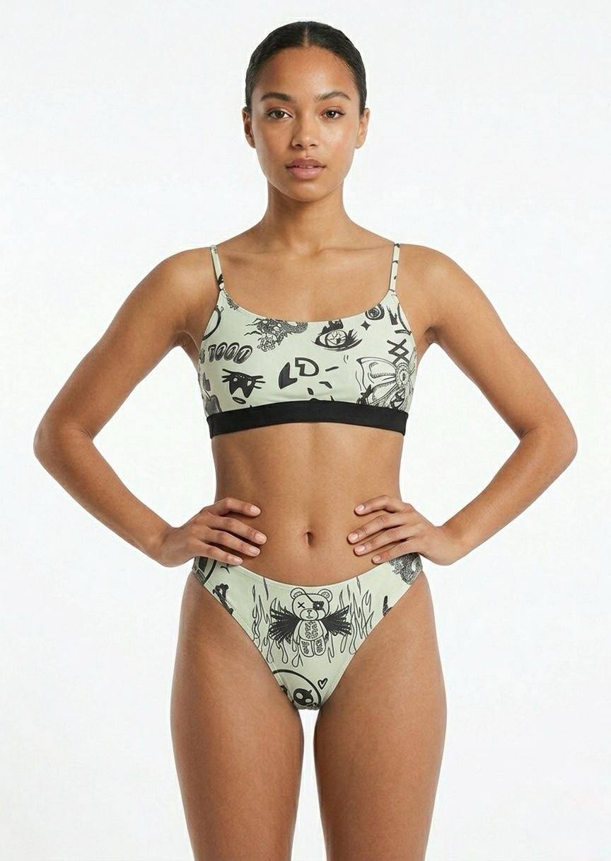 Women's Graphic Print 3-Piece Bikini & Mesh Pant Set