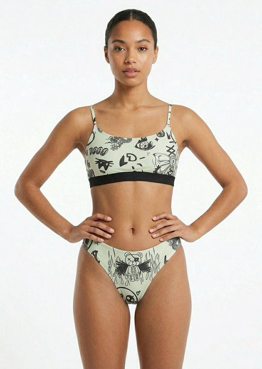 Women's Graphic Print 3-Piece Bikini & Mesh Pant Set