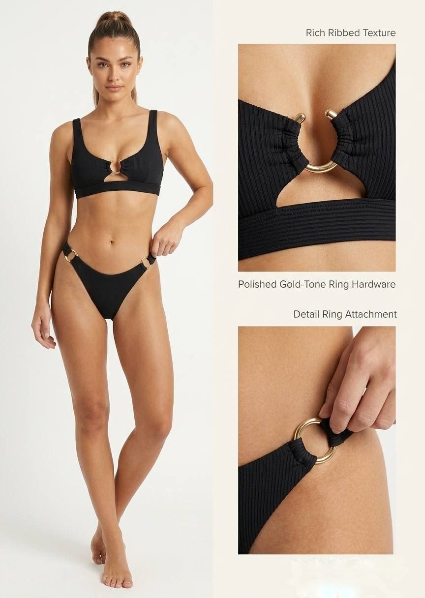 HUNKEMOLLER Ribbed O-Ring Cheeky Bikini Set