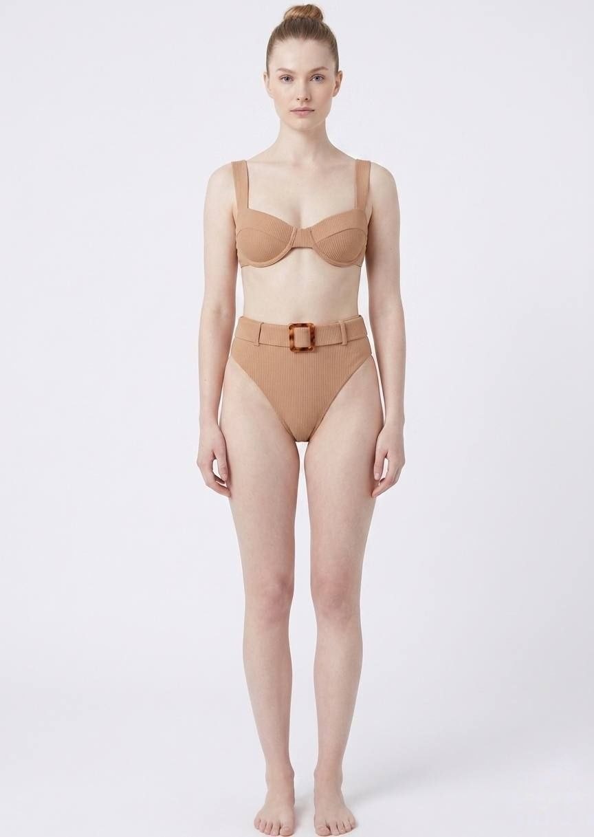 SHEIN Ribbed Underwire Belted Bikini Set
