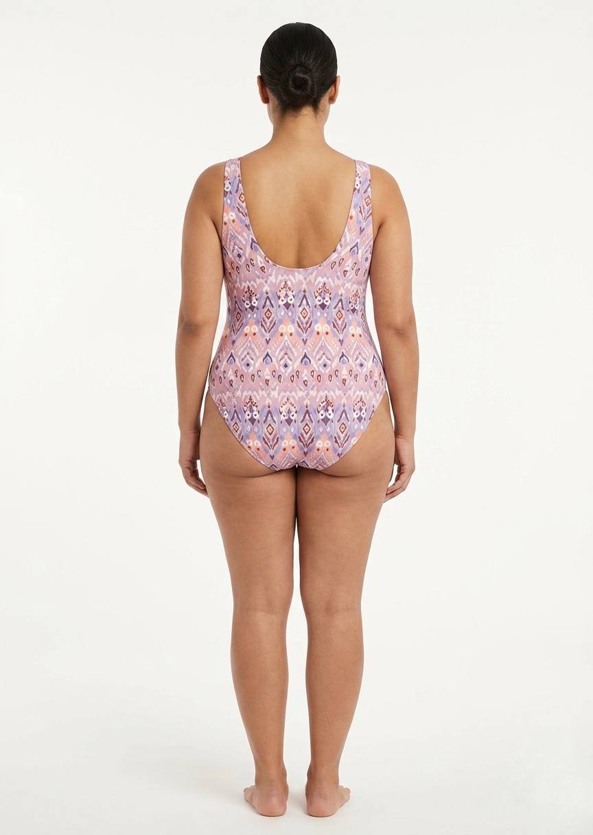 TU BRAND Patterned V-Neck One-Piece Swimsuit