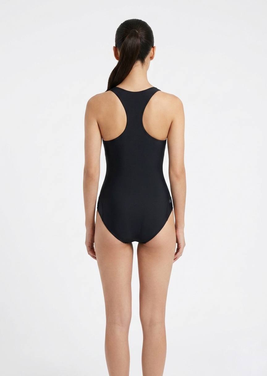 TU BRAND Sleek Black Front-Zip One-Piece Swimsuit