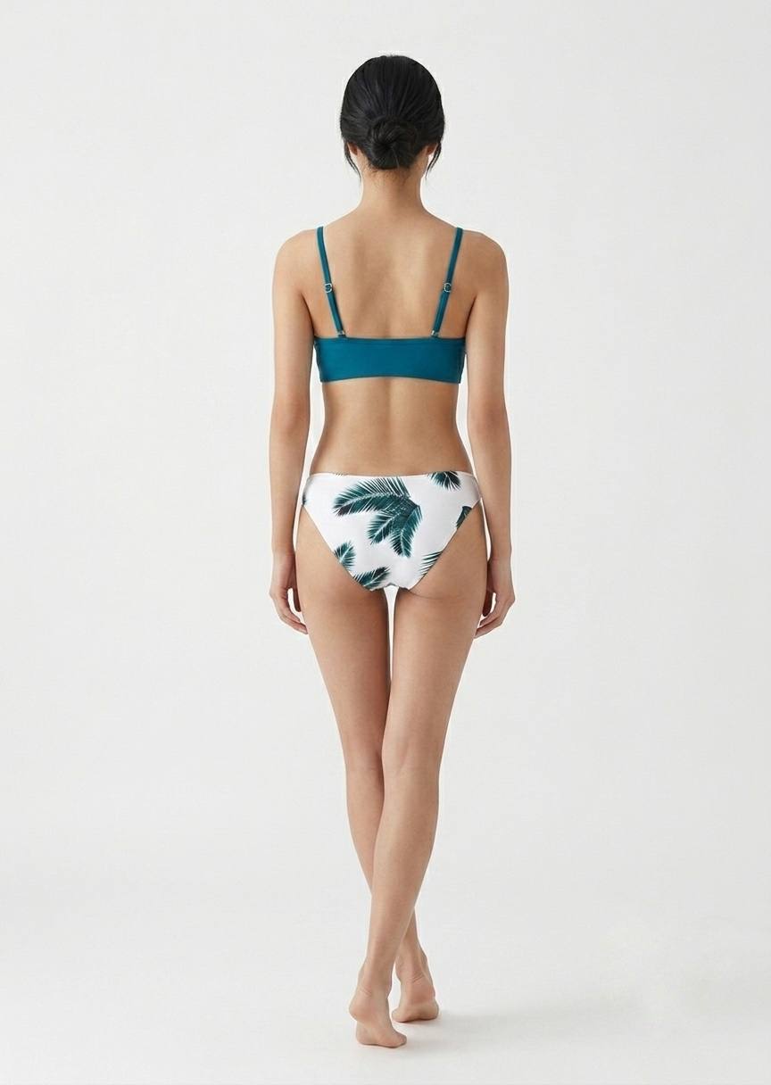 SHEIN Teal Wrap-Top Tropical Print Bikini Set