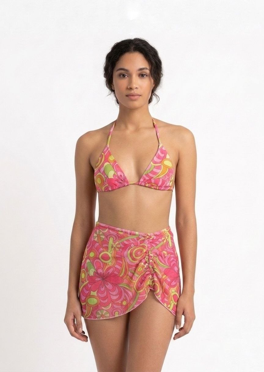 SHEIN Retro Psychedelic Floral 4-Piece Bikini Set with Sarong and Bandana
