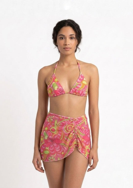 SHEIN Retro Psychedelic Floral 4-Piece Bikini Set with Sarong and Bandana
