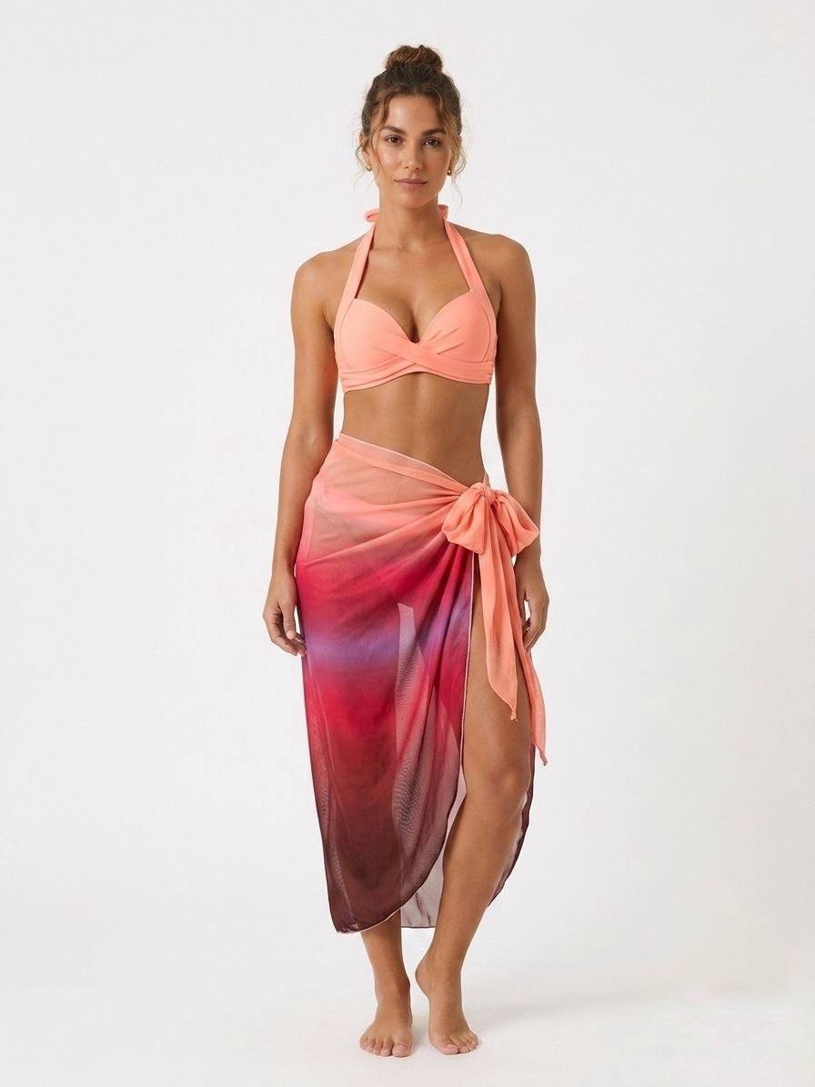 SHEIN Women’s Halter Bikini Set with Ombré Sarong Cover-Up