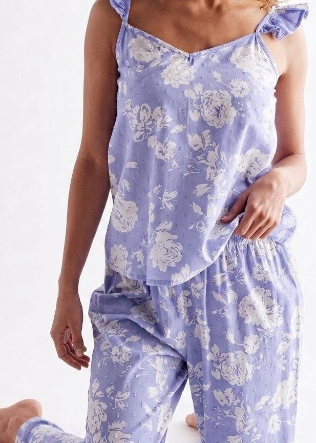 MAX BRAND All-Over Floral Print Swiss Dot Textured Strappy Cotton Pyjama Set