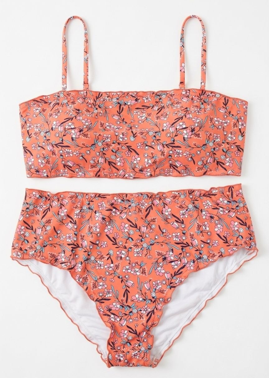 SHEIN Floral Print Scalloped High-Waisted Bikini Set