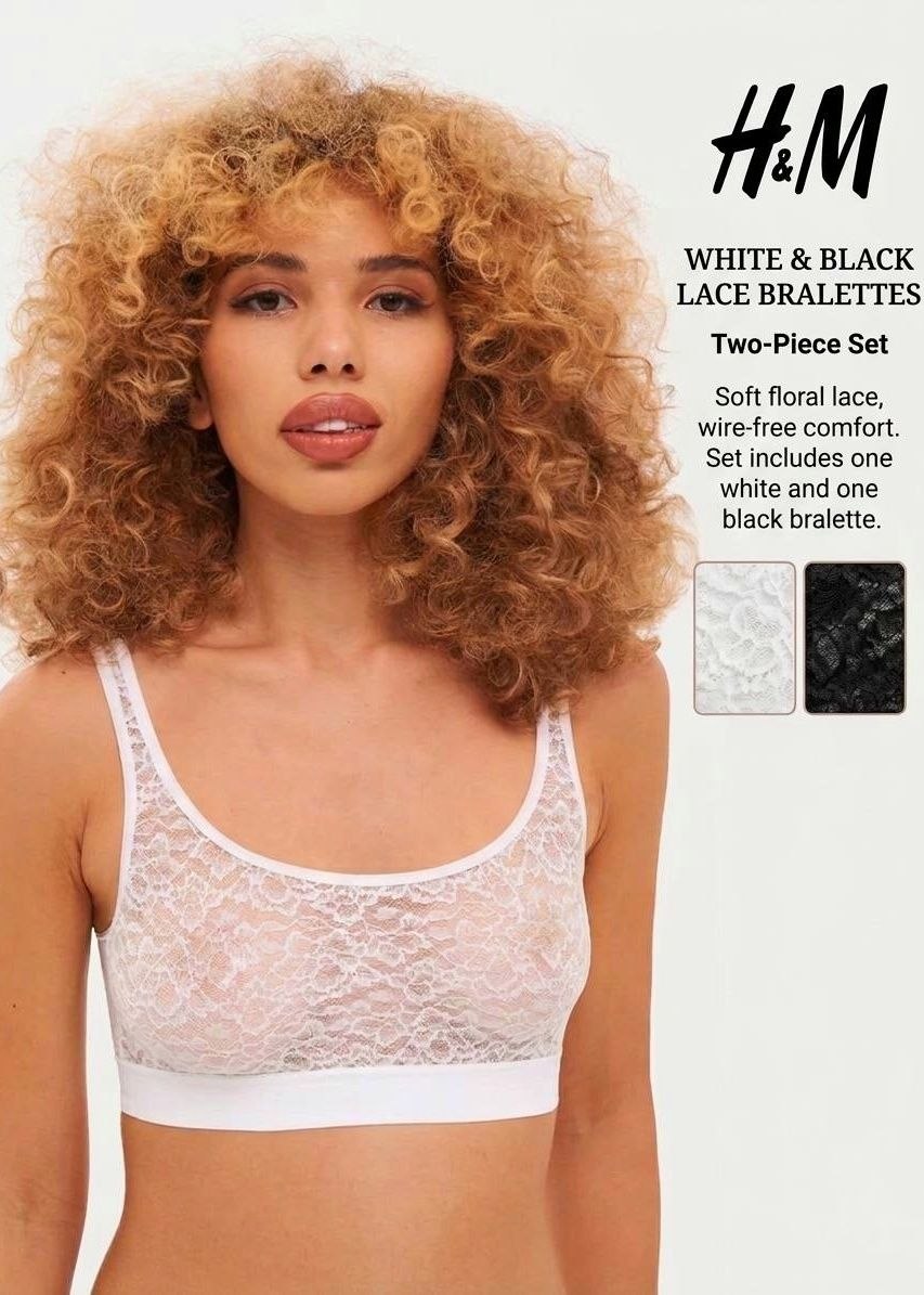 2-Pack Lace Bralette Set – Black & White