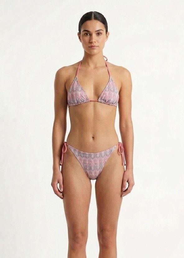Pink Geometric Diamond Print Triangle Halter Bikini Set