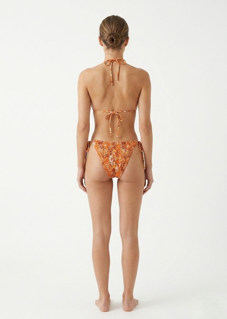 SHEIN Orange Floral Smocked Triangle Bikini Set