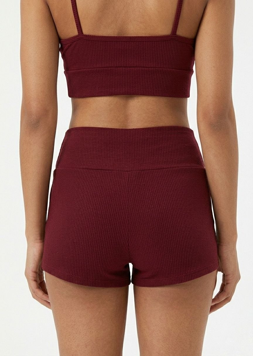 SHEIN Ribbed Ruched Drawstring Bikini Set with Shorts