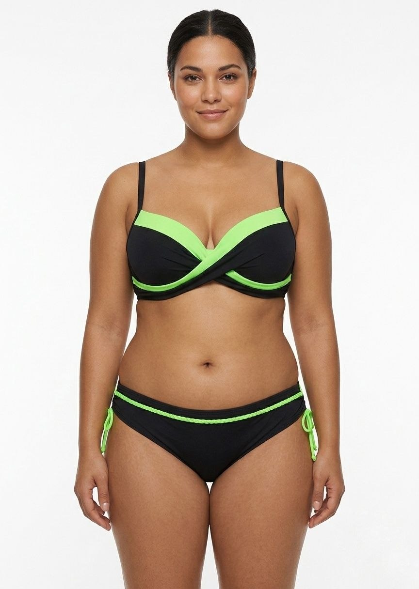 SHEIN Black and Neon Green Contrast Bikini Set