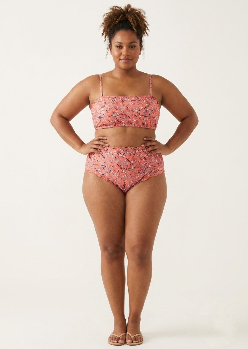 SHEIN Floral Print Scalloped High-Waisted Bikini Set