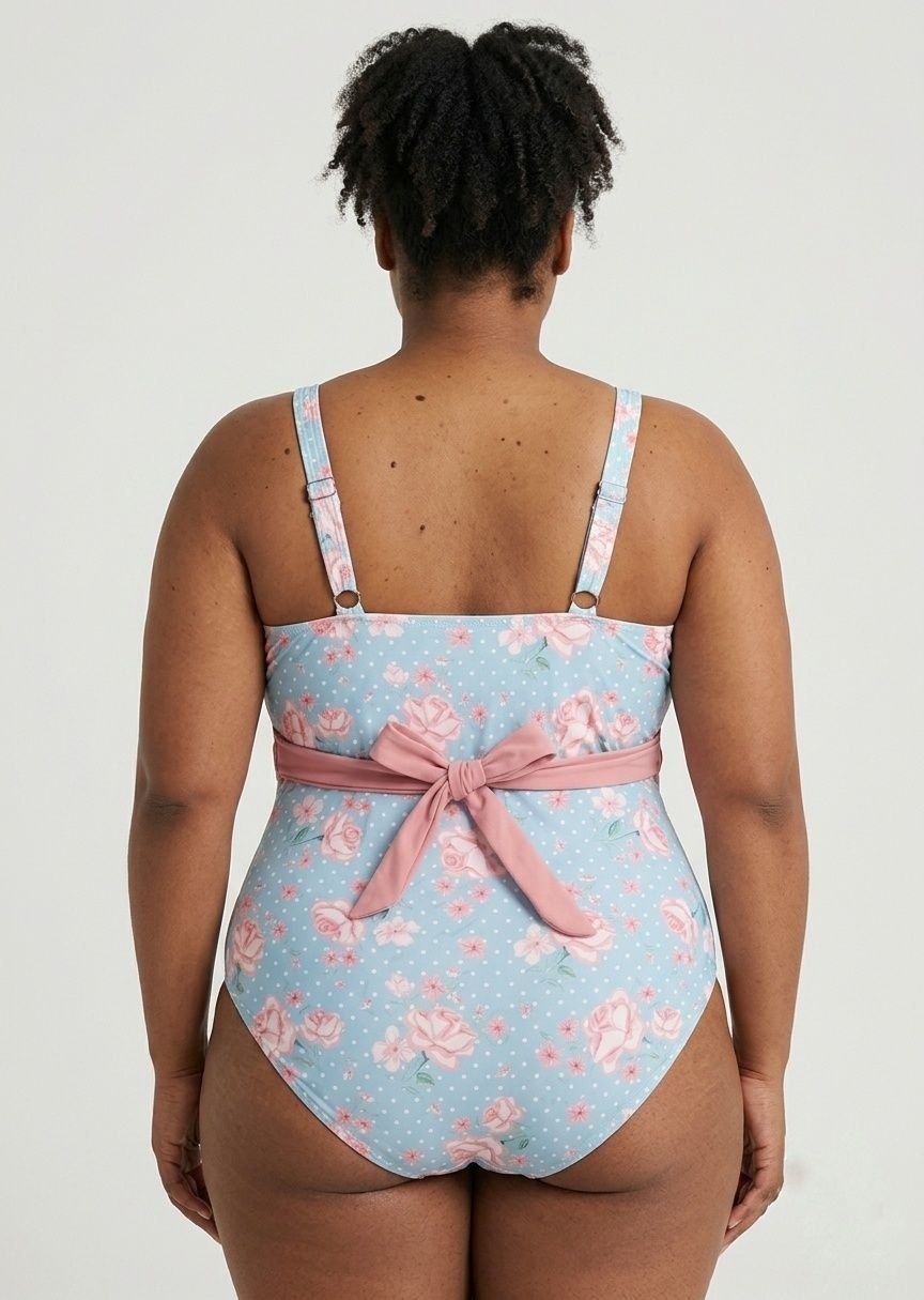 SHEIN Floral Print Surplice One-Piece Swimsuit with Back Tie