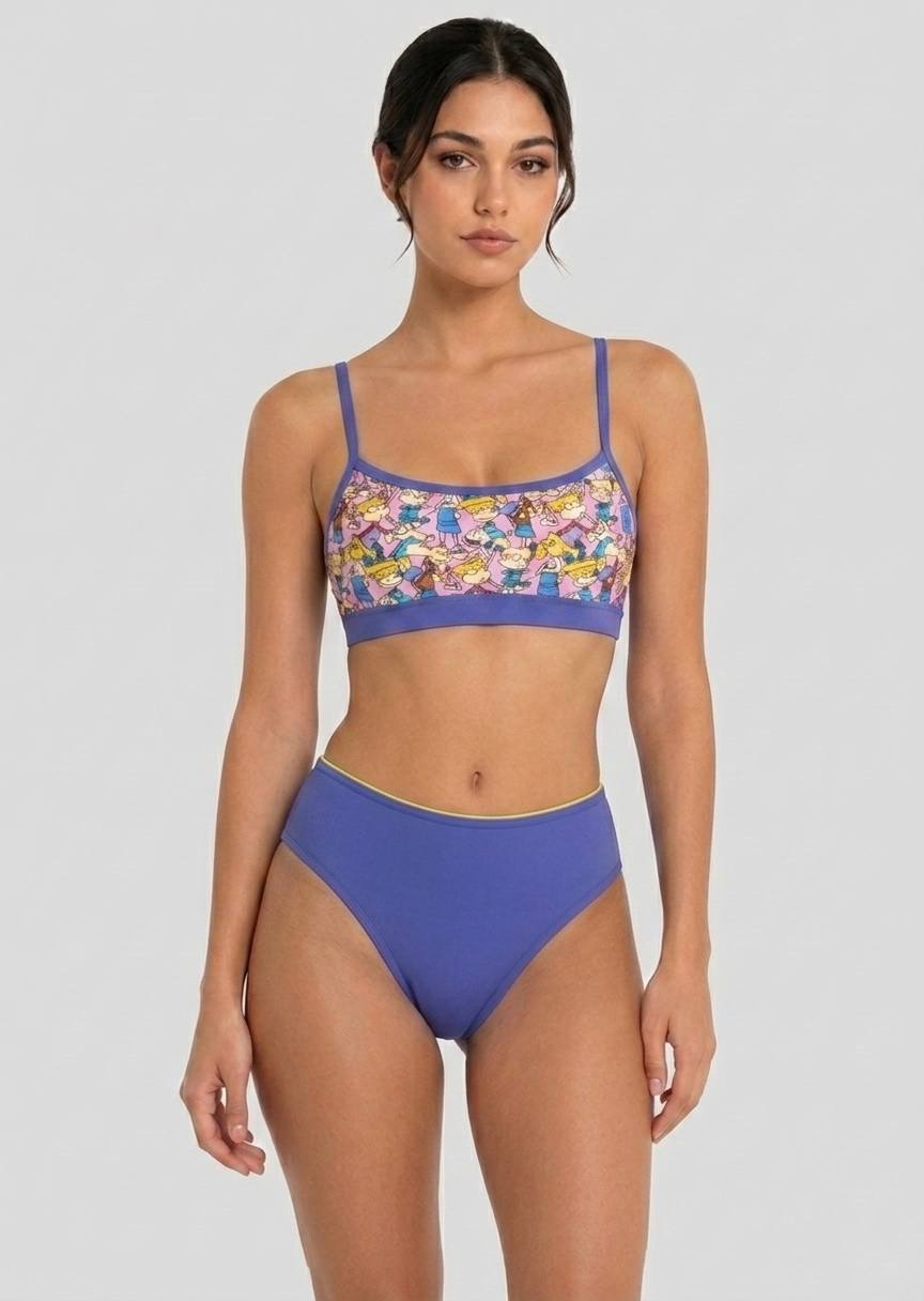 Women's Nostalgic Cartoon Print Bikini Set - High-Waisted