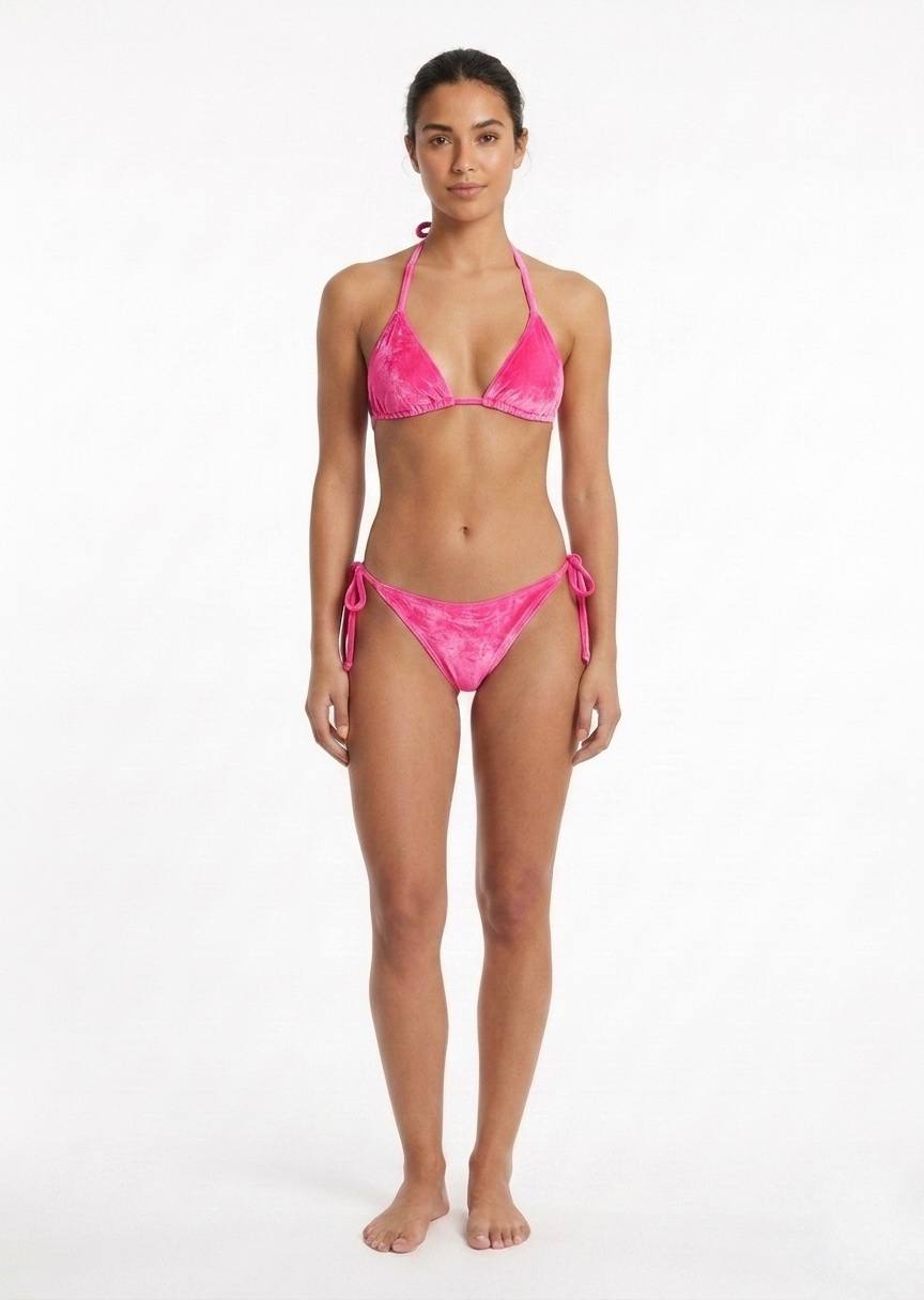 SHEIN Hot Pink Velvet Triangle Bikini Set