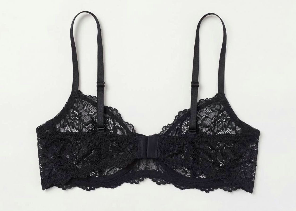 H&M Elegant Floral Lace Wireless Padded Bra – Black