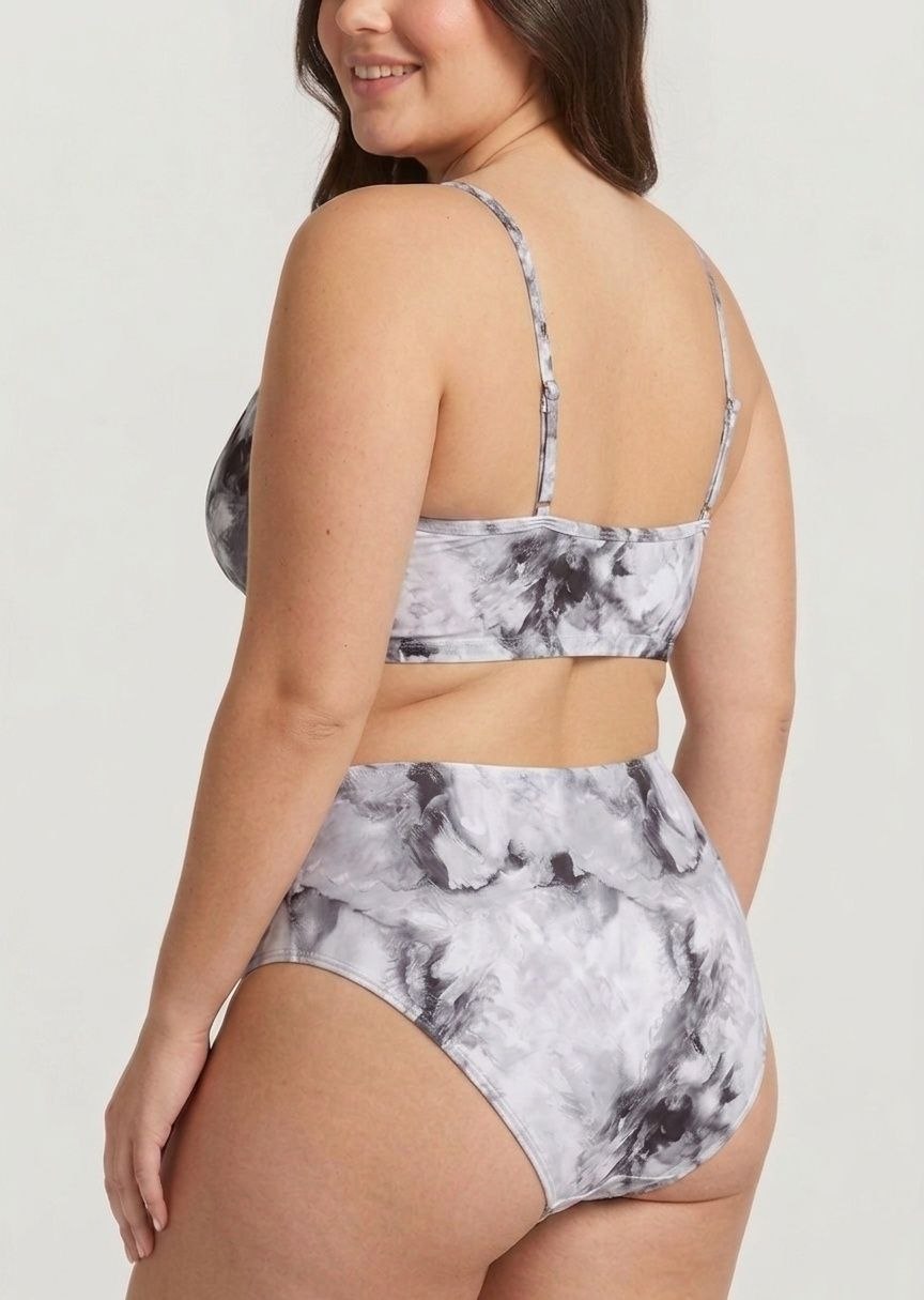 SHEIN Marble Print Surplice High-Waisted Bikini Set