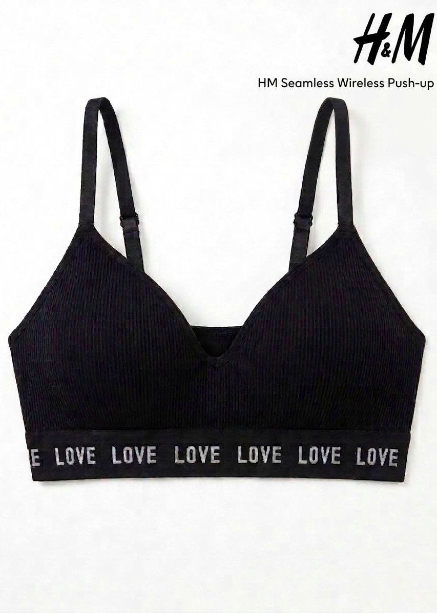 Modern Ribbed Padded Wireless Bra – Black