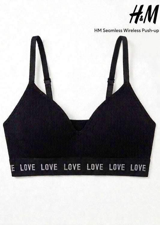 Modern Ribbed Padded Wireless Bra – Black