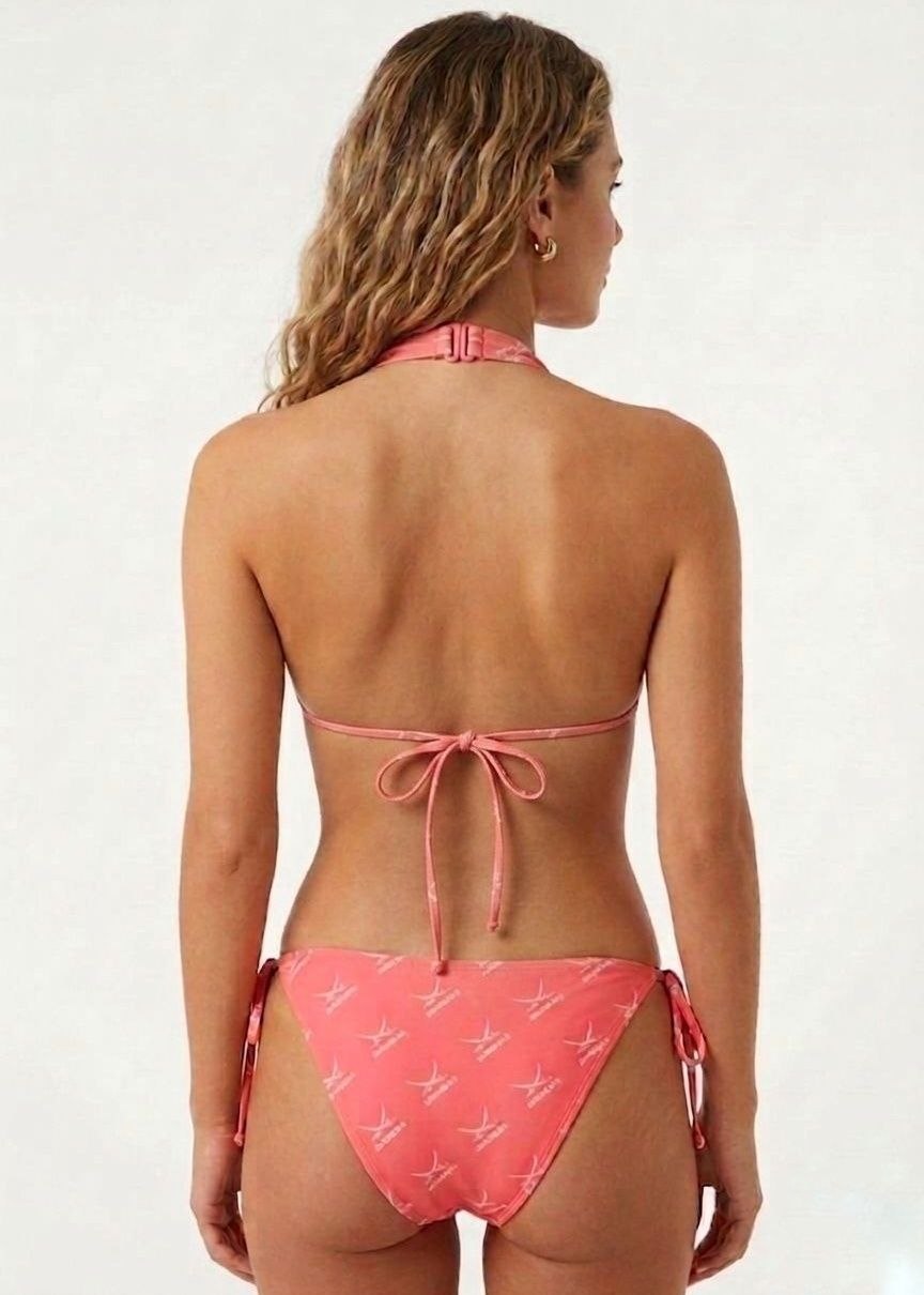 SANSIBAR BRAND Coral Pink Logo Print Halter Triangle Bikini Set