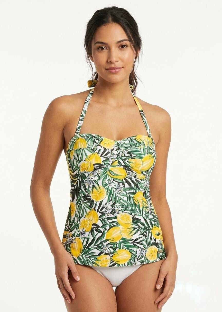 TU Lemon Print Halter Tankini Swimsuit Top