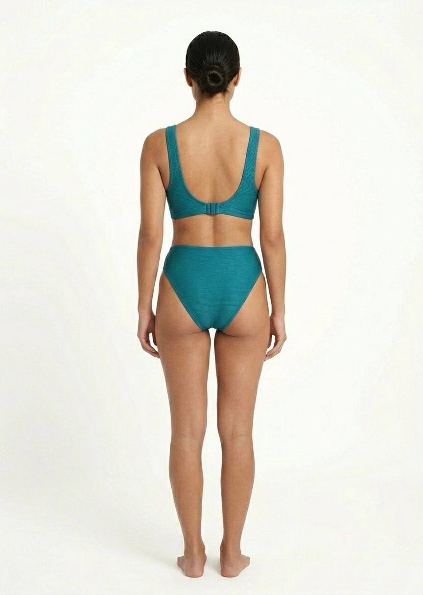 TU BRAND Classic High-Waisted Bikini Set - Solid Teal