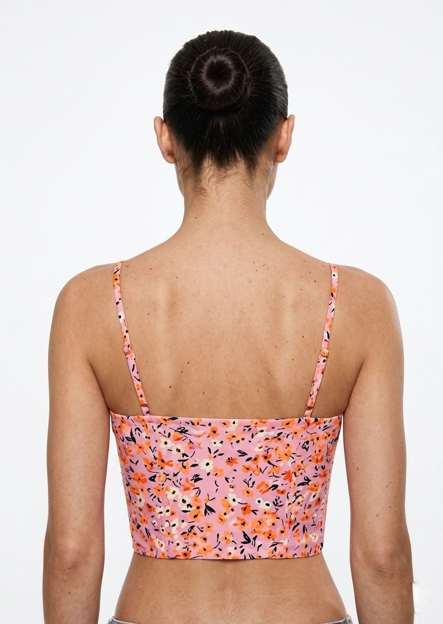 BERSHKA Women's Floral Print Bustier Crop Top