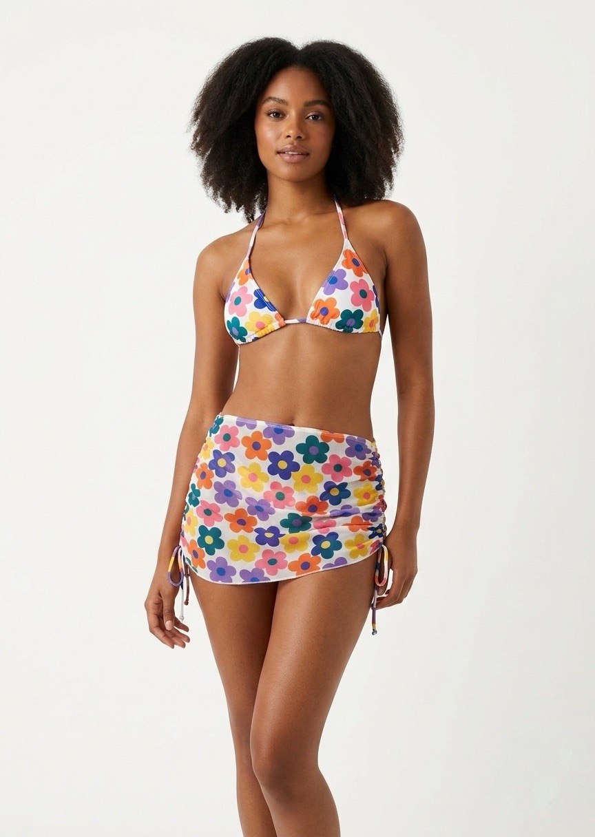 SHEIN Women's Floral Print Bikini Set with Matching Sarong Cover-Up