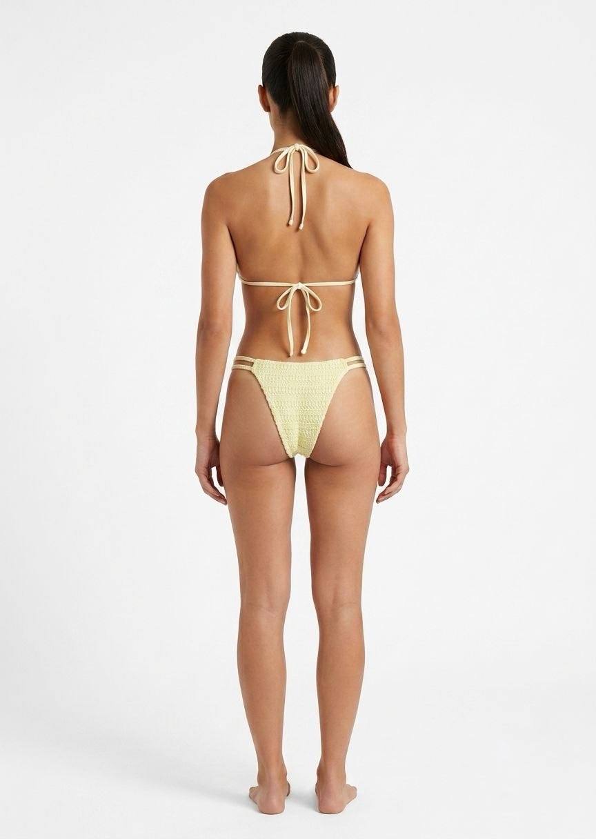 SHEIN Women’s Textured Bikini Set with Elegant Gold Chain Details – Pastel Yellow