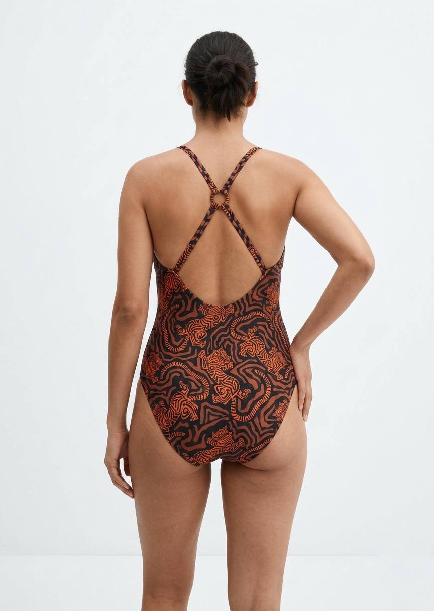 TU BRAND Tiger Print Halter One-Piece Swimsuit