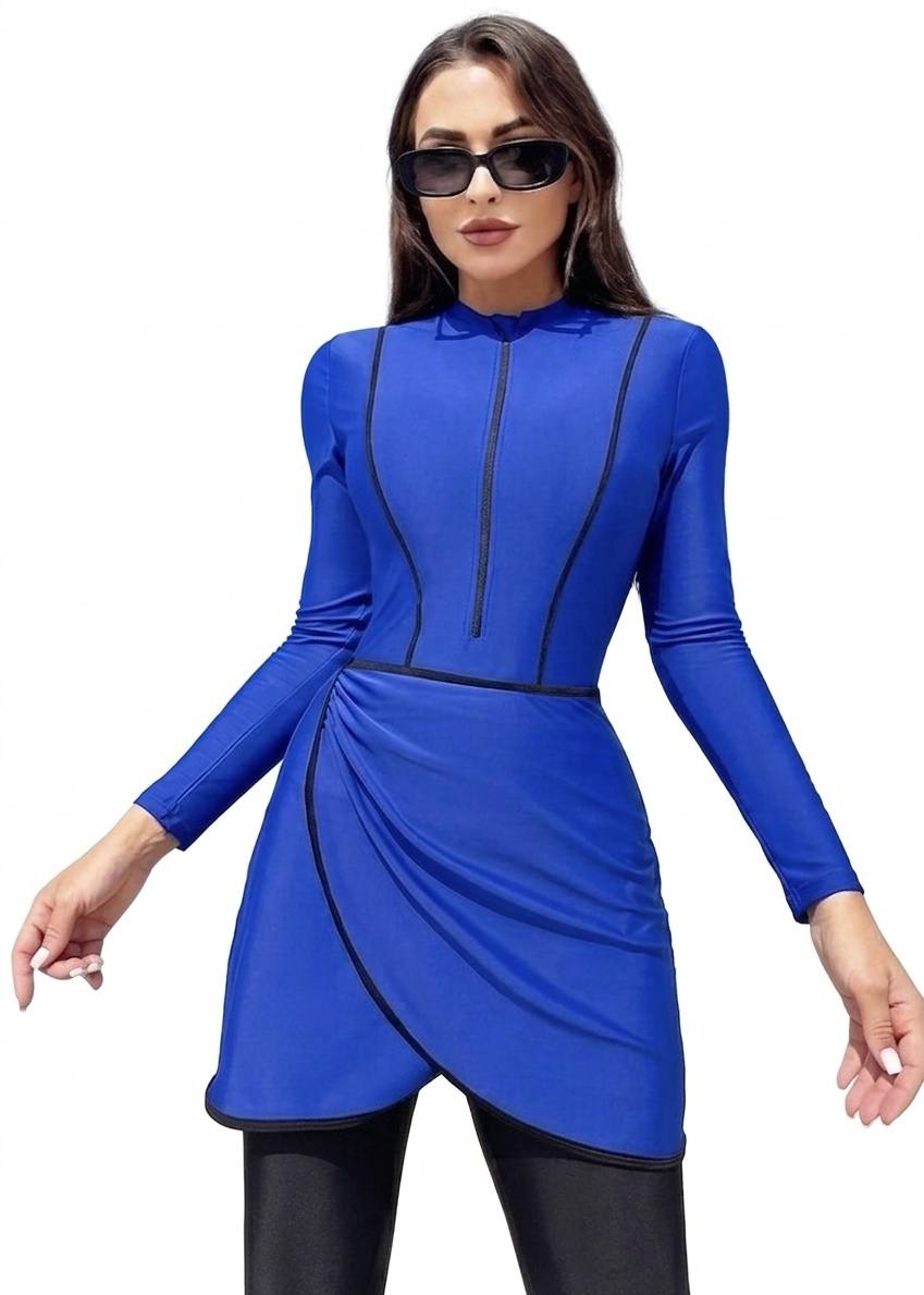 SHEIN Modest Zip-Front Long Sleeve 3-Piece Swimwear Set .