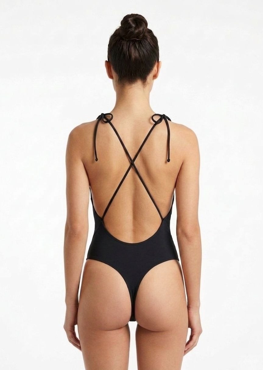 Ring Detail V-Neck High-Leg One-Piece Swimsuit