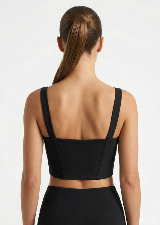 BERSHKA Elegant Black Corset Crop Top