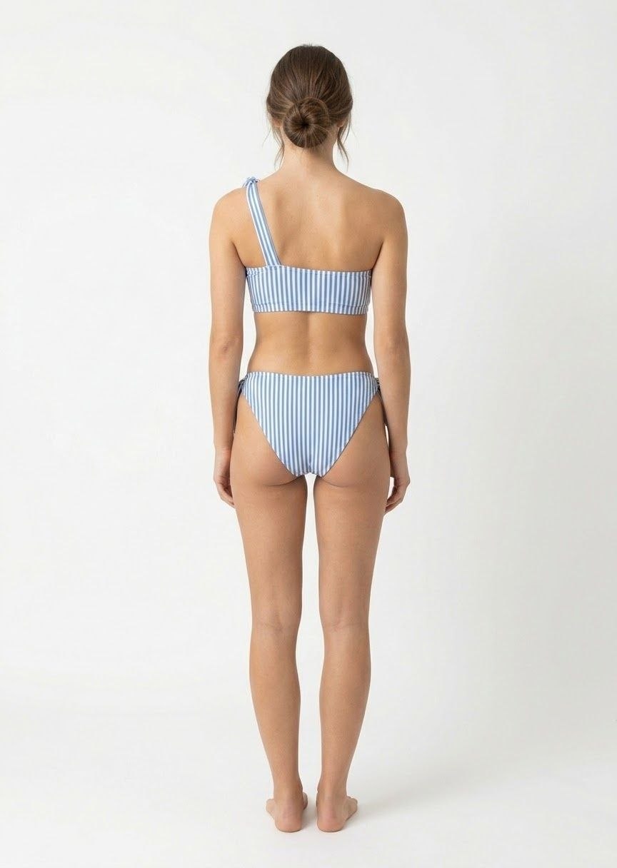 SHEIN Striped One-Shoulder Bikini Set with Side-Tie Bottoms