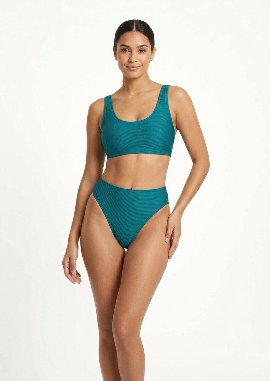 TU BRAND Classic High-Waisted Bikini Set - Solid Teal