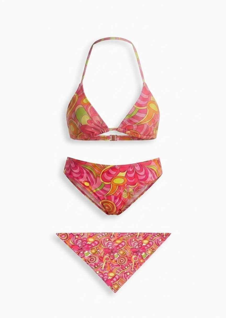 SHEIN Women's Retro Psychedelic Print 3-Piece Bikini Set with Matching Sarong