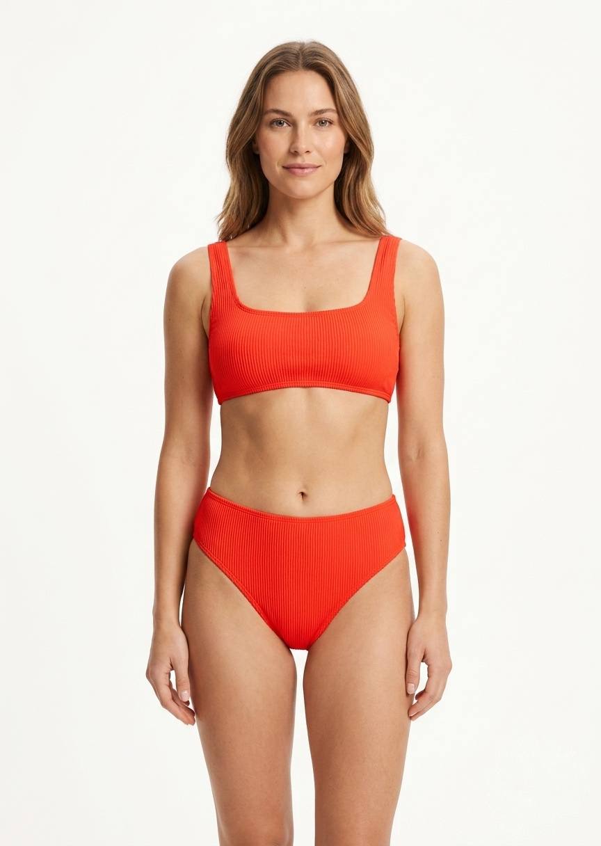 TU BRAND Ribbed Square-Neck High-Waisted Bikini Set